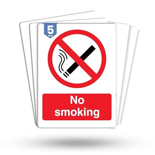 Image of Dam Words 5 x No Smoking Signs | 180mm x 135mm Self Adhesive, Durable, & Weatherproof No Smoking or Vaping Signs | BS EN ISO 7010 Compliant