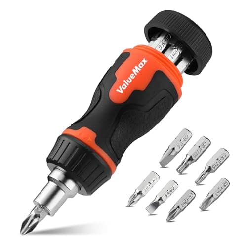 Image of ValueMax Multi-bit Stubby Ratchet Screwdriver Set, Magnetic Screwdriver with Phillips, Slotted, Torx Cr-V Bits, Small Screwdriver Set Ideal for DIY and Home Maintenance