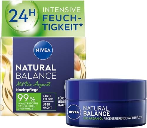Image of NIVEA Natural Balance Regenerating Night Cream (50 ml), Moisturising Cream with Organic Argan Oil, Jojoba and Almond Oil, Nourishing Night Cream for All Skin Types