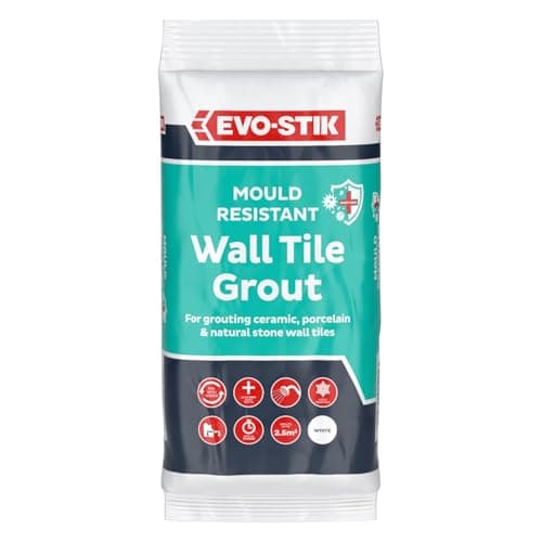 Image of Evo Stik Wall Tile Grout Mould Resistant White - 500g - Fast Setting - Suitable for Kitchens and Bathrooms - Ceramic - Stone & Porcelain