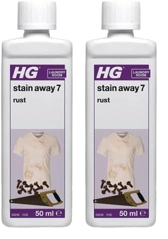 Image of HG Stain Away 7 Rust, Stain Remover for Stubborn Rusty Marks, Erases Stains from Clothes, Tiles, Flagstone, Concrete & Natural Stone Surfaces, Textile Safe – 50ml (426005106) (Pack of 2)