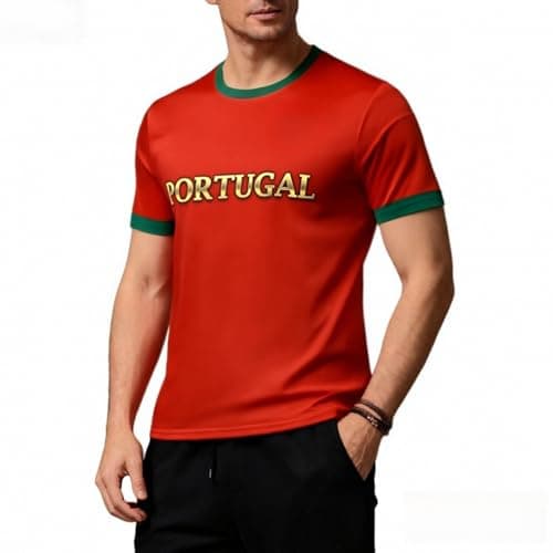 Image of Portugal Football Jerseys for Men Sports Training Jerseys Tops Flag Team Fans Football T-Shirts Red M
