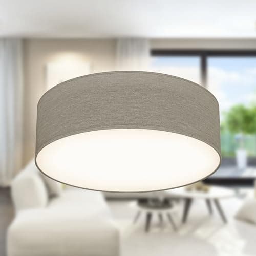 Image of B.K.Licht - Ceiling Light with Fabric Light Shade, Flush Mount Light Fitting, E27 Socket, max. 40 watt Bulb, Livingroom, Bedroom Ceiling Lights, Hallway Lighting, Soft Light Lamp, 30x10 cm, Taupe