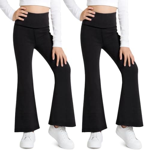 Image of Domueay Girls Flare Leggings 2 Pack High Waisted Stretchy Soft Yogapants Bell Bottoms Bootcut Pants for Kid Youth Dance School Legging Activewear Athletic Trousers 12-13 Years, Black