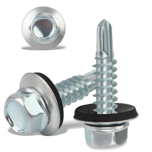 Image of 300PCS Roofing Screws with Rubber Washers 4.8x19mm Hex Head Self Tapping Screws Tech Screw for Metal Zinc Plated Corrugated Roofing Cladding Steel Screw for Tin Roof
