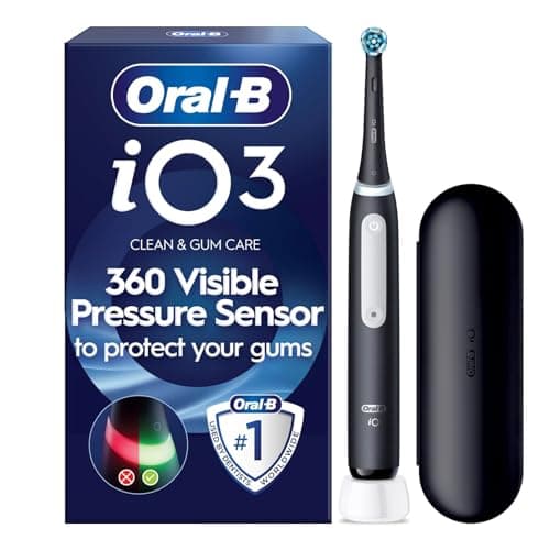 Image of Oral-B iO3 Electric Toothbrushes Adults, 1 Toothbrush Head and Travel Case, 3 Modes with Teeth Whitening, 2 Pin Plug, Black, Oral B Io Toothbrush
