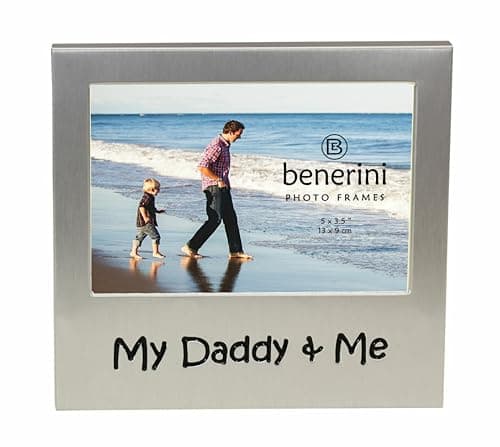 Image of ' My Daddy & Me ' - Photo Picture Frame Gift - 5 x 3.5 - Brushed Aluminium Satin Silver Colour