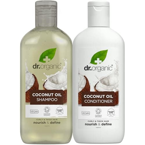 Image of Dr Organic - Coconut Oil Shampoo & Conditioner Set with Travel Bag - Women's & Men's Skincare - Nourishing, Rejuvenating & Hydrating - Vegan, Cruelty, Paraben & SLS Free - 265ml & 265ml - Bundle
