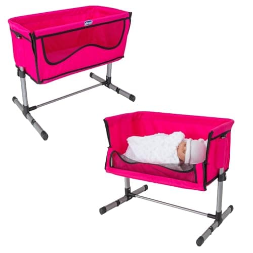 Image of HTI Chicco Junior Next2You Bedside Pink Cot | Fold-Down Crib Toy | Adjustable Dolls Bedside Nursery Cot | Dolls Pushchair & Pram Toy Accessories | Kids Doll Playset for Girls | Ages 3+