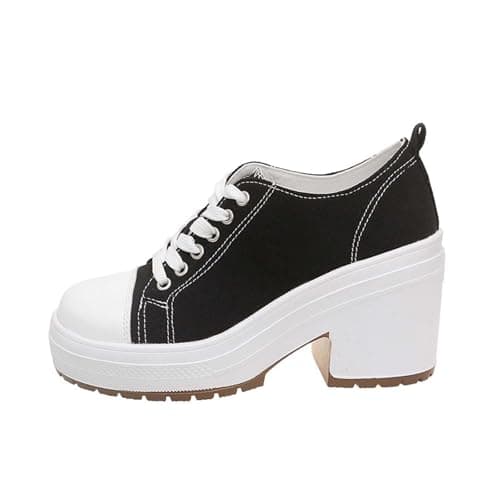 Image of Generisch Women's Running Shoes Breathable Casual Platform Sneakers with Retro Lace Up Low Shaft Thick Wedge Sole Round Toe High Durable Canvas Upper, black, 8.5 UK