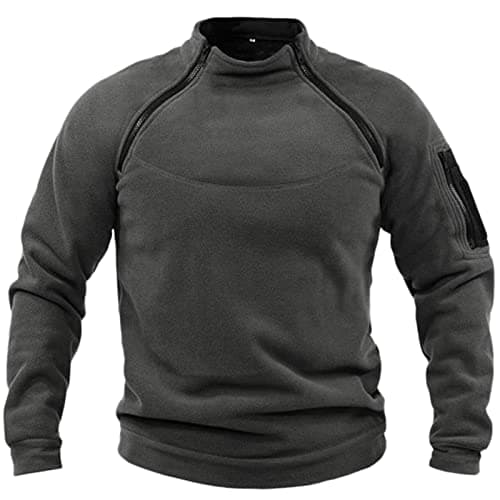 Image of Fleece Pullover | Men's Military Outdoor Fleece Jacket | Warm Tactical Combat Zipper Sweatshirts Army Windproof Pullover Sports Sweater Tops for Fishing Hiking Winter Jumper Grey