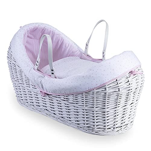 Image of Clair de Lune Stars & Stripes White Wrapover Noah Pod - Baby Moses Basket -Pink