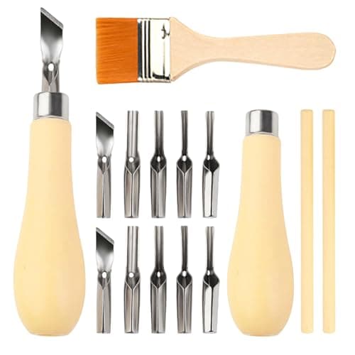 Image of 2 Set Lino Cutting Tools, Professional Lino Cutting Kit for Printmaking and Sculpture,Lino Cutter Includes Handle and Brush, Ideal for Artists and DIY Projects