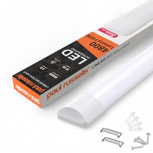 Image of paul russells 4ft LED Batten Light, LED Tube Light 40W 4800lm, Ceiling Lighting Cool White 4000K, LED Garage Lighting, Office Ceiling Lights, Workshop & Shed Light, Fluorescent Replacement - 1 Pack