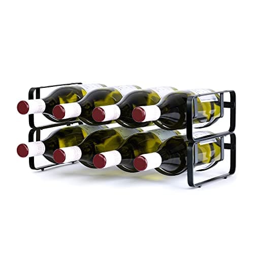 Image of LIVIVO Elegant Stackable Wine Shelf Rack Metal Countertop Storage Organiser Holder Display Stand Up to 4 8 12 Bottles Ideal For Wine Bottles Water Drinks Beverages Whiskey Juice Liquor (2, Black)