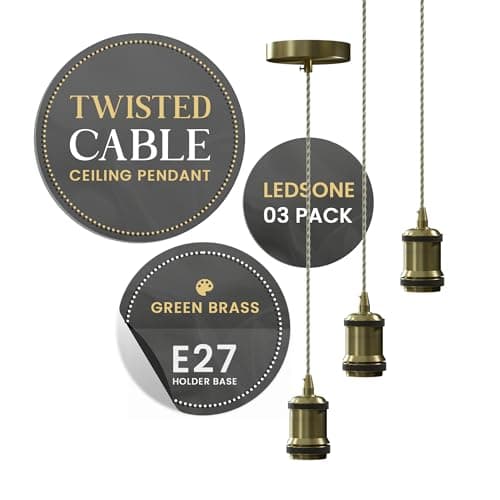 Image of 3 Pack Metal E27 Pendant Light Fitting with Twisted Cable E27 Vintage Antique Brass Pendant Light for lamp Holder Fitting for Restaurant