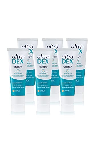 Image of UltraDEX Low-Abrasion Toothpaste, Clinically Proven 12hr Bad Breath Treatment, Gentle & Non-Foaming, with Fluoride, Mint 6 X 75 ml, White