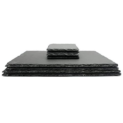 Image of Natural Slate Placemats & Coasters - 8pcs | Square Drink Coasters & Rectangle Food Place Mats | Fine Cut Tablemats | Contemporary Tableware | M&W