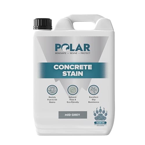 Image of Polar Concrete Stain Mid Grey, 5 Litres - Durable, Stain & Slip-Resistant Finish for Interior & Exterior - Stone & Concrete Floors - Smooth & Solvent-Free Coating for Driveways, Footpaths & Patios
