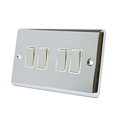 Image of AET CPC4GSWIWC 4 Gang 2 Way 10 A Classical Chrome Polished White Insert Metal Rocker Light Switch