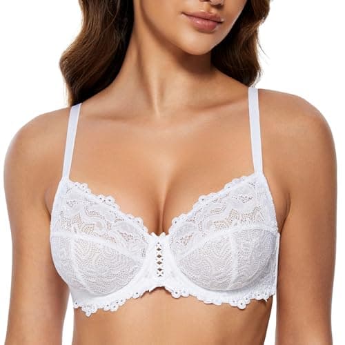 Image of WingsLove Women's Floral Lace Bra Underwire Non Padded Soft Cup Full Coverage White 40G