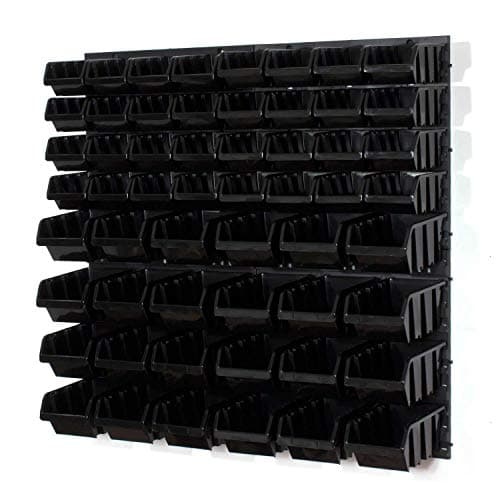 Image of Set of 32 S and 24 M size IN-Box storage bins and wall mounted louvre