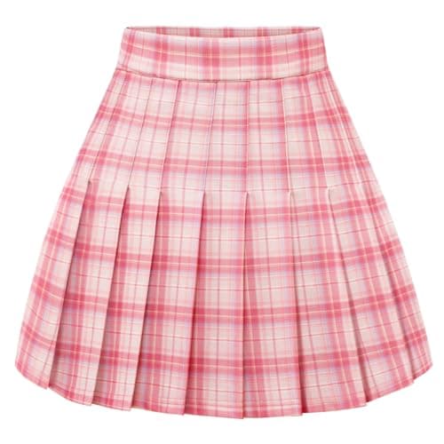 Image of Timormode Pleated Skirt for Women Short High Waist Skirt Tennis School Skirt TMBZQ20 Pink White Plaid L