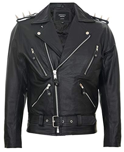 Image of Men's Stylish Brando Casual Black ''Ghostrider'' Spiked Leather Biker Rider Jacket M