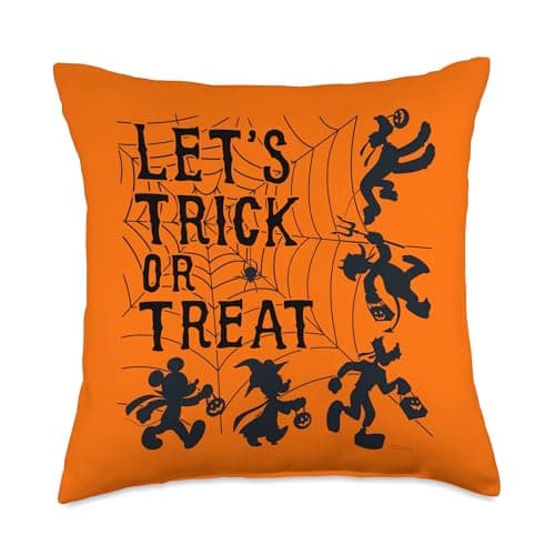 Image of Disney Mickey and Friends Trick or Treat Halloween Orange Throw Pillow, 18x18, Multicolor