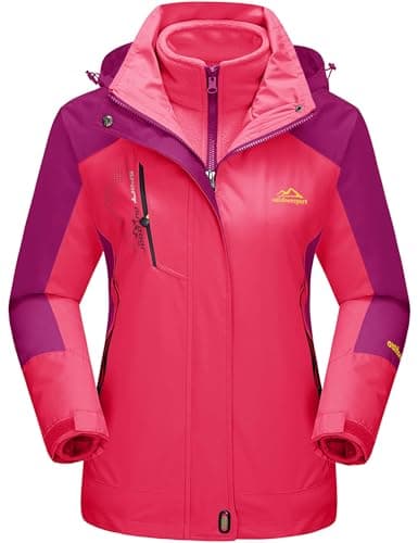 Image of TACVASEN Warm Jackets Ladies Waterproof winter jacket Fleece Outdoor 3-in-1 Jacket Softshell Rain Snow Skate Parka Snowboard Skiing Hooded Jacket