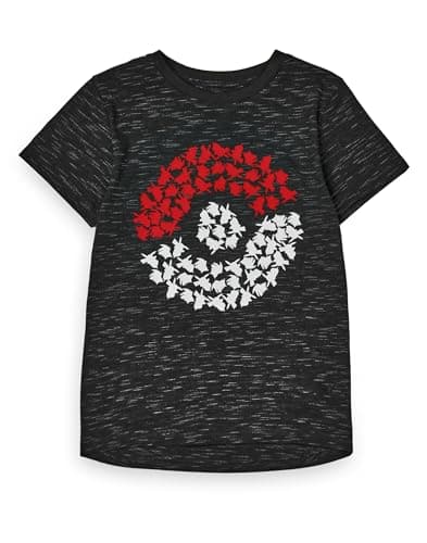 Image of Pokemon Pikachu Boys T-Shirt | Kids Pokeball Character Gamer Short Sleeve Graphic Tee in Charcoal Grey | Teens Classic Video Game Apparel Top | TCG TV Series Movie Anime Merchandise Gift