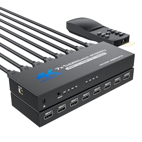 Image of HDMI Switch 7 in 1 Out 4K@60Hz, BolAAzuL 7X1 HDMI Video Switcher Selector with Remote for 7 Inputs, Support 3D, HDCP2.2, HDR for PS5, Xbox Series X, HDTV, PC