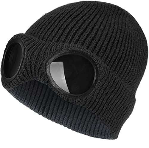 Image of Infallible Inc® Mens Goggle Beanie Knitted Woolly Winter Chunky Beanie Hat (Black Goggle Hat)