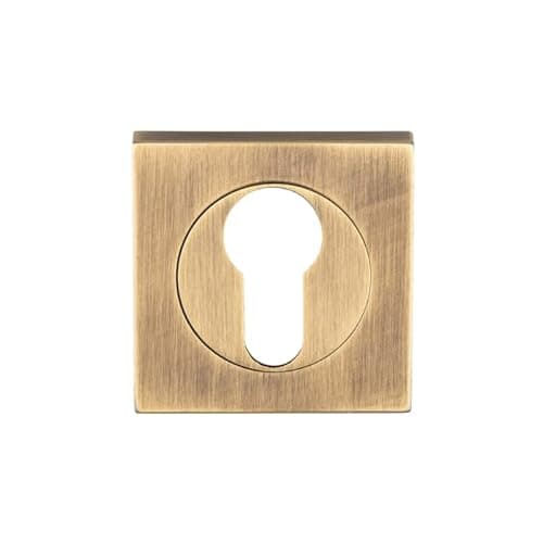 Image of Kooples Hardware Square Profile Escutcheons – Keyhole Covers for Euro Cylinder or Mortice Locks (Antique Brass, Square Euro Profile)
