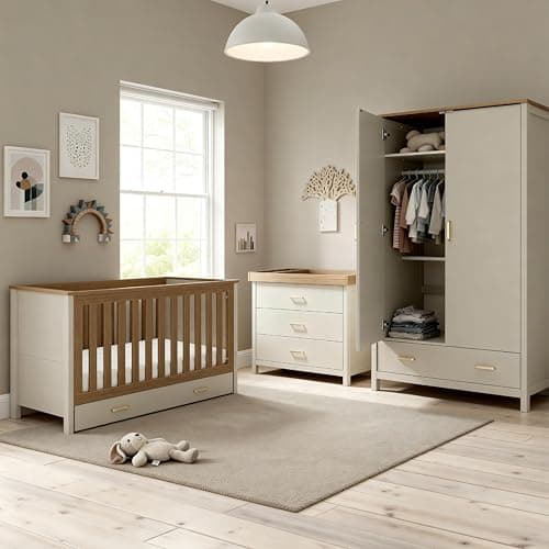 Image of Babymore Mira 3 Piece Nursery Room Set - Cashmere Warm Oak