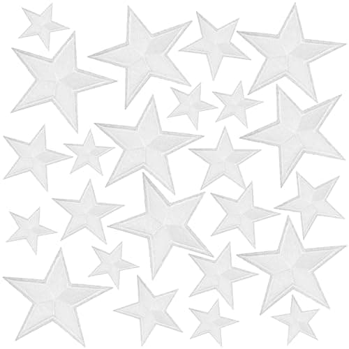 Image of Gosknor 24pcs Star Iron On Patches, 3 Sizes Polyester and Cotton Star Embroidered Patches Appliques Sew On Perfect Decorations and Accessories for Clothes Pants Hats Shirts(White)