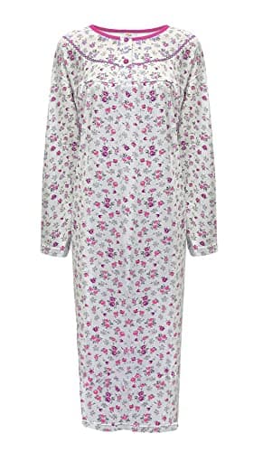 Image of i-Smalls Women's Thermal Nightdress - 100% Brushed Cotton Flannelette Nightie - Long Sleeve Floral Winceyette Nightwear - Plus Size Ladies Nightdress - Sizes M to 3XL - (XL) Pink