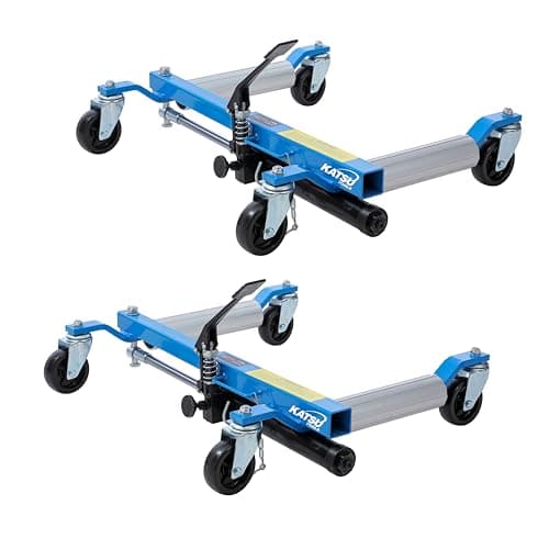 Image of KATSU Tools Hydraulic Car Wheel Skates Dollies Set of 2, Each Capacity 680kg, Max. 30cm Tyre Width, Aluminum Alloy Roller, Vehicle Positioning Jack Tyre Lift Trolley