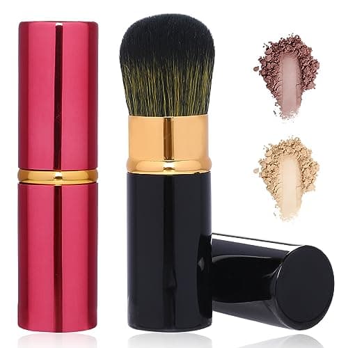 Image of 2 Pack Retractable Kabuki Makeup Brushes, Small Portable Travel Foundation Brush Ultra Soft & Fine Bristles Face Blusher Brush with Cover for Bronzer, Buffing, Highlighter Flawless Powder Cosmetics