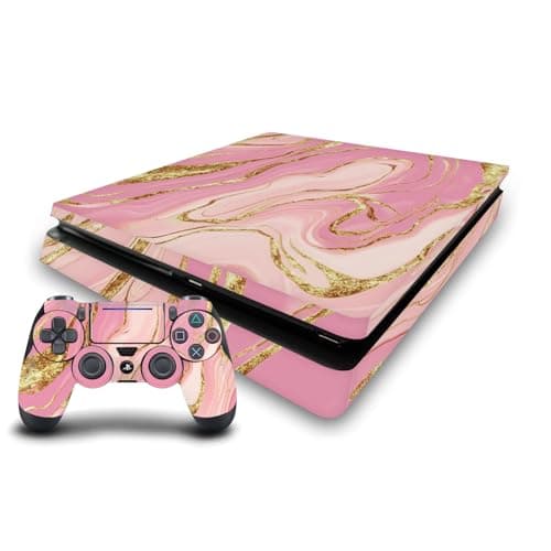 Image of Head Case Designs Pink and Gold Marble Vinyl Sticker Gaming Skin Decal Cover Compatible With Sony PlayStation 4 PS4 Slim Console and DualShock 4 Controller