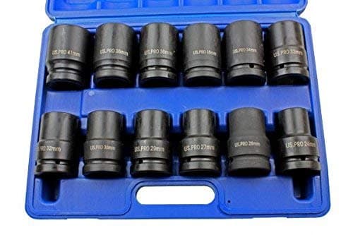 Image of US Pro 12 Piece 1 inch Drive Single Hex Deep Impact Socket Set B2096