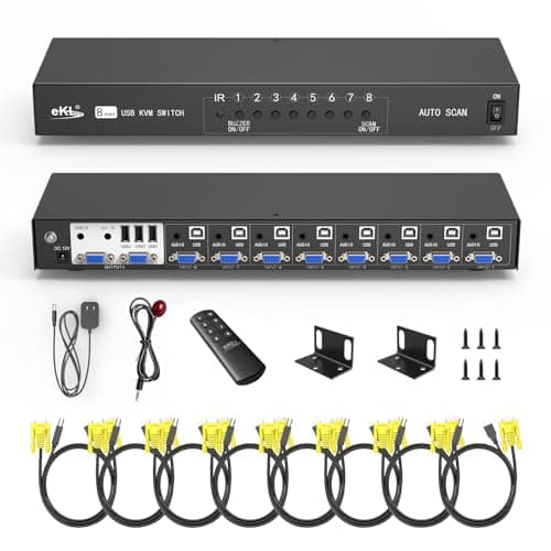 Image of Huasion VGA KVM Switch 8 Port in 2 Out Switcher 8x2 Supports Wireless Keyboard and Mouse Audio USB 2.0 Devices Sharing 8 Computers with Remote Control
