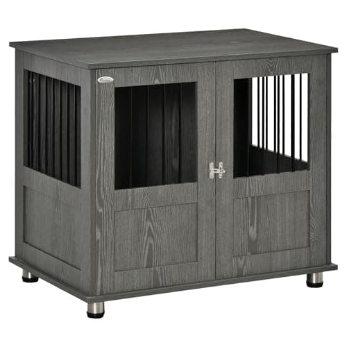 Image of PawHut Dog Crate Furniture End Table, Pet Kennel for Small and Medium Dogs with Magnetic Door Indoor Animal Cage, Grey, 85 x 55 x 75 cm