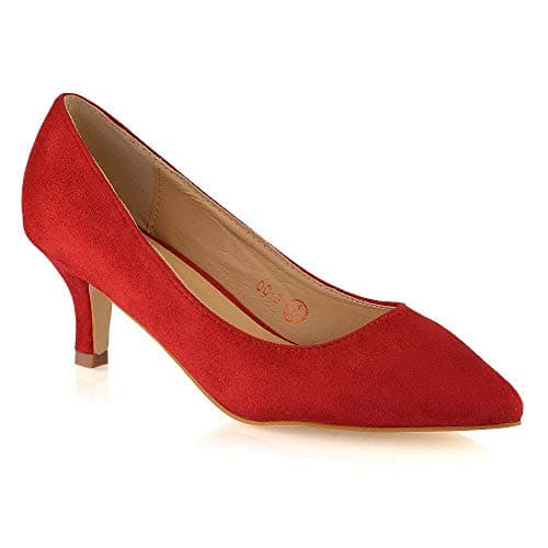 Image of ESSEX GLAM Womens Kitten Heel Court Shoes Ladies Pointed Toe Low Heel Formal Evening Pumps Shoes 3-8