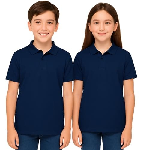 Image of NIYS Pack of 2 Boys Girls Age 4 to 14 Years School Uniform Polo White, Grey, Sky Blue Plain Short Sleeve Shirts Sports Wear (UK, Age 4, 5, Regular, Navy)