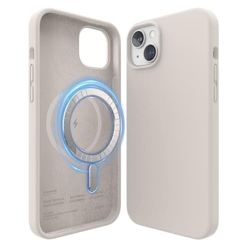 Image of elago Magnetic Silicone Case Compatible with iPhone 14 Plus Case (6.7"), Compatible with MagSafe All Accessories, Built-in Magnets, Premium Liquid Silicone, Protective Cover (Stone)