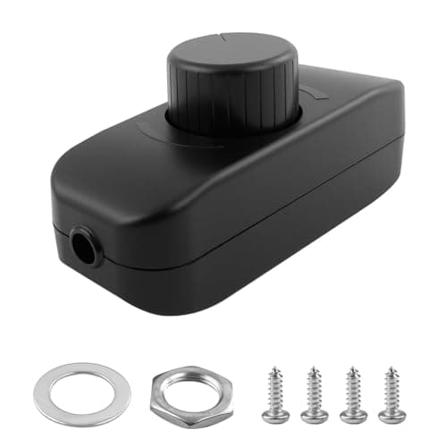 Image of Inline LED Dimmer Light Switch, 1 Gang 220V-240V Trailing Edge Dimmer, Rotary Control ON/OFF Dimmer Switch Rated 3-100W for Dimmable Light Table Lamp Incandescent Halogen Bulbs Pendant (Black)