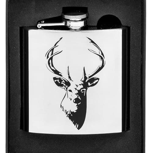 Image of Shudehill Giftware Stainless Steel Hip Flask 6oz – Engraved Stag Head Design – Classic Gift for Outdoors & Hunting Enthusiast (Hip Flask Stag 6oz)