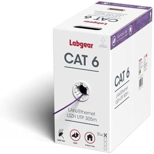 Image of Labgear Cat 6 Ethernet Cable 305m, 100% Pure Copper, Interior Internet Cable, 23AWG Low Smoke LSZH UTP 305m, High Speed LAN Ethernet Network Cable, Frequency 250MHz & 500MHz, 4 Twisted Pairs