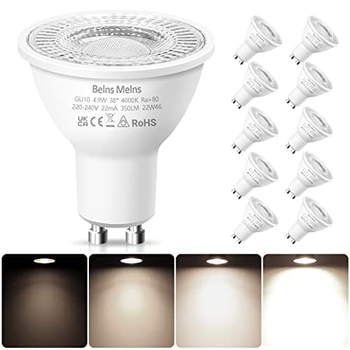 Image of Belns Melns GU10 LED Bulbs Dimmable, Natural White 4000K, 50W Halogen Spotlight Replacement, 4.9W Dimmable GU10 LED Bulbs, 220-240V 350lm 38° Narrow Beam Angle - Pack of 10